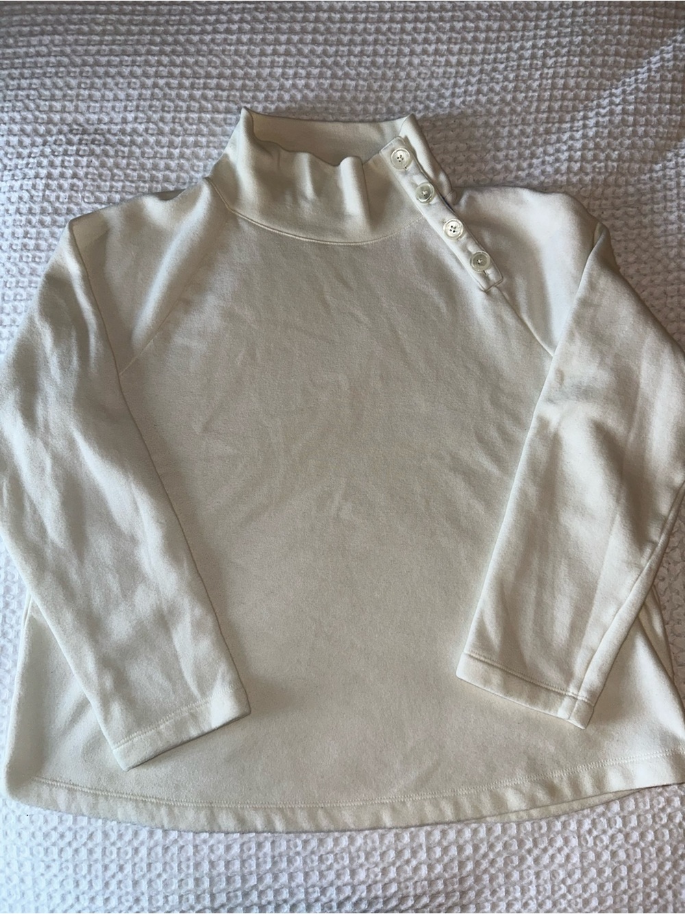 J. Crew Ivory Mock Neck Top with Shoulder Buttons